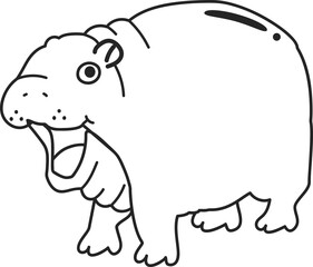Cartoon baby hippo doodle character outline