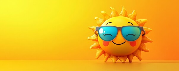 Obraz premium Sunny Days Ahead - Cheerful Sun Cartoon Sticker with Stylish Sunglasses in Trendy 2D Illustration Style