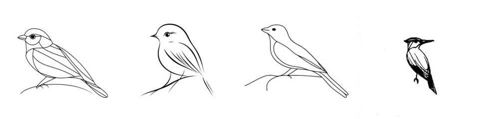 Drawing style of a sparrow. Black line sketch isolated on white background. Modern illustration.