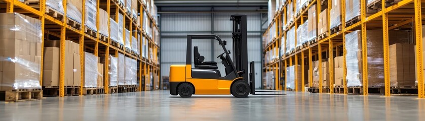 Sustainable automated warehouse, electric forklifts, smart energy use, modern logistics