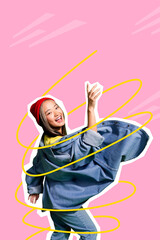 Composite collage image of funny young teen girl dancing have fun discotheque unusual fantasy...