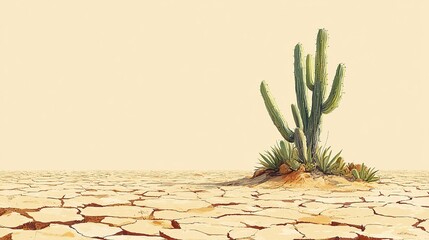 Resilient Cacti Surviving in Harsh Desert Landscape - Conceptual Illustration of Extreme Environment Challenges