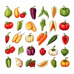 Set of vegetable on white background.