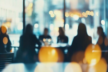 Bokeh background of diverse business team meeting in startup.