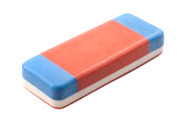 Close-up of red and blue eraser isolated on transparent background