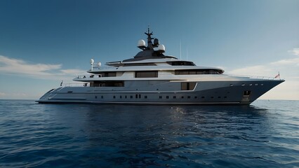 A very attractive and advanced ship. Personal yacht, attractive colors, blue sky, wide photo, professional photography 