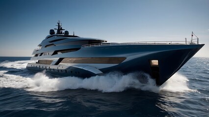 A very attractive and advanced ship. Personal yacht, attractive colors, blue sky, wide photo, professional photography 