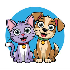 Cute Cartoon Cat and Dog Duo