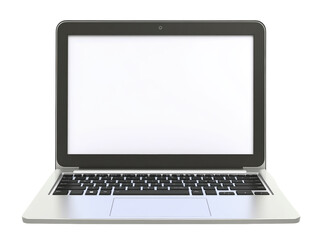 Open laptop with blank screen, modern and sleek design, isolated on white background.  PNG transparent.