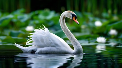 Obraz premium Elegant Swan Gliding on Calm Water Surface