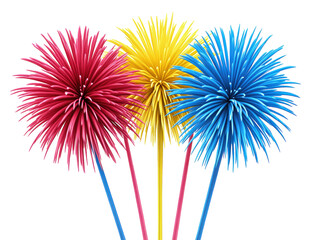 Colorful fireworks exploding in the sky, bright and vibrant display, isolated on white background.  PNG transparent.