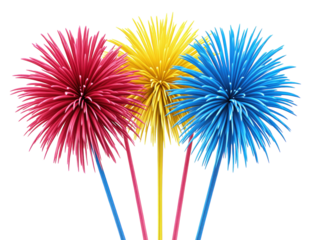 Colorful fireworks exploding in the sky, bright and vibrant display, isolated on white background.  PNG transparent.