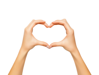 Hands forming a heart shape, symbolizing love and affection, isolated on white background.  PNG transparent.