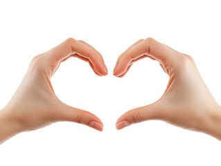 Fototapeta premium Hands forming a heart shape, symbolizing love and affection, isolated on white background. PNG transparent.