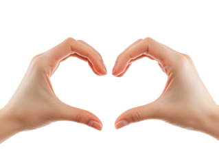 Hands forming a heart shape, symbolizing love and affection, isolated on white background.  PNG transparent.