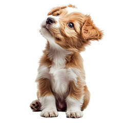 Cute Puppy Tilting Head Pensively on White Background
