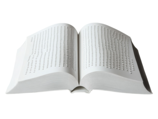 Open Braille book with raised dots, close-up detail, isolated on a white background. PNG transparent.