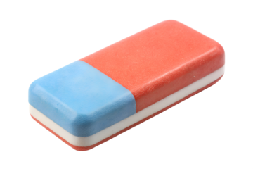 Red white and blue eraser isolated on transparent background