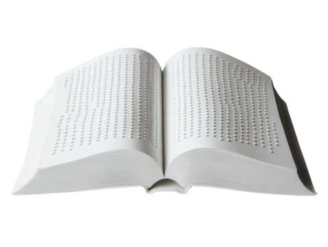 Open Braille book with raised dots, close-up detail, isolated on a white background. PNG transparent. - Powered by Adobe