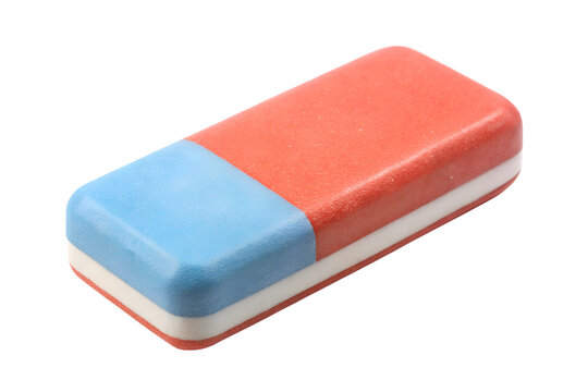 Red white and blue eraser isolated on transparent background