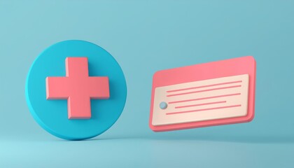 Obraz premium Stylized medical icon with a cross symbol and a patient card, representing healthcare and documentation in a modern design.