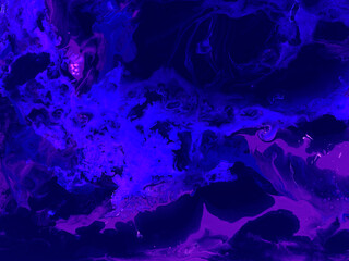 Neon blue and purple creative abstract hand painted background, marble texture, abstract ocean, acrylic painting on canvas.