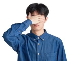 PNG  Man use hand cover eyes photo photography portrait.