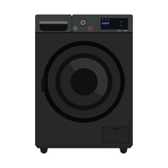 vector washing machine, modern black style, white background