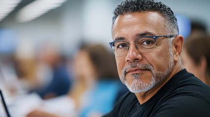 Fototapeta premium Confident Middle-Aged Man with Glasses Working in a Modern Office Environment