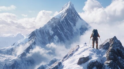 Steep challenge: The mountaineer on the way up