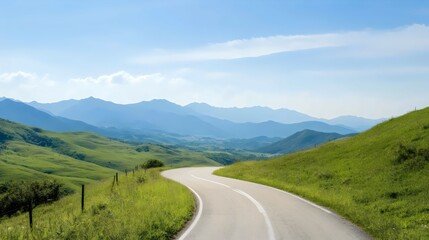 Fototapeta premium Picturesque Winding Mountain Roads - Scenic Hilltop Views with Lush Greenery and Panoramic Valleys for Perfect Driving Adventures