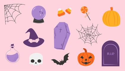 Set of Halloween elements.Happy Halloween, trick or treat. Vector illustration