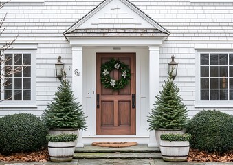 Fototapeta premium Stylish Christmas lights on the roof of your home, creating an enchanting and festive atmosphere for all to enjoy. A well-lit house with white LED Christmas light decoration