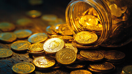The vibrant image of gold coins spilling out of a jar is popular for wealth-building content.