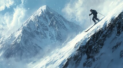 skiing man on a snow clad mountain 