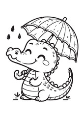 Crocodile wearing umbrella kid coloring  page
