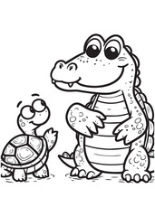 Crocodile and turtle kid coloring page  