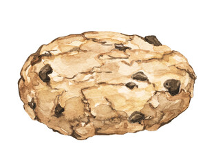 Home made chocolate chip cookie isolated on white background. Watercolor hand drawn illustration