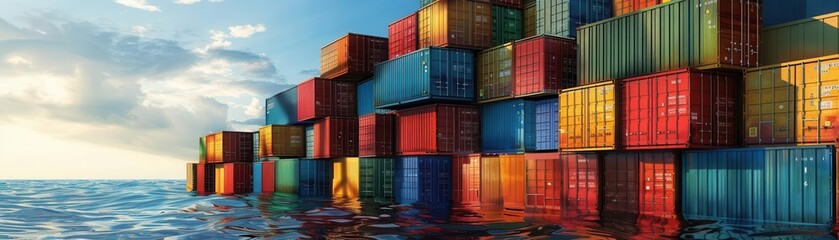 Fototapeta premium Multiple barriers like taxes, sanctions, and regulations forming a fortress Trade Blockades fortified global trade depicted through obstacles