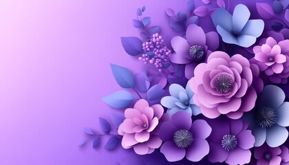 Elegant Floral Greeting Card for International Women's Day Celebration on March 8th | Vector Illustration with Paper Flowers on Purple and Magenta Background, Copy Space Included