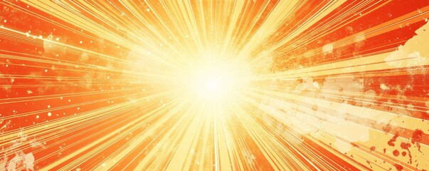 Retro Sunburst Comic Book Effect with Radiant Sunbeams and Glowing Texture, Abstract Wallpaper Design for Graphics, Nostalgic and Energetic
