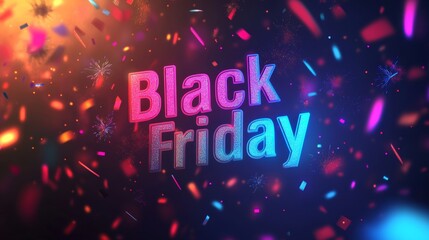 Cheerful Black Friday Banner with Banners and Confetti