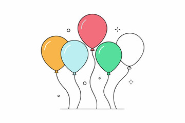 line art colorful happy birthday balloons on white background