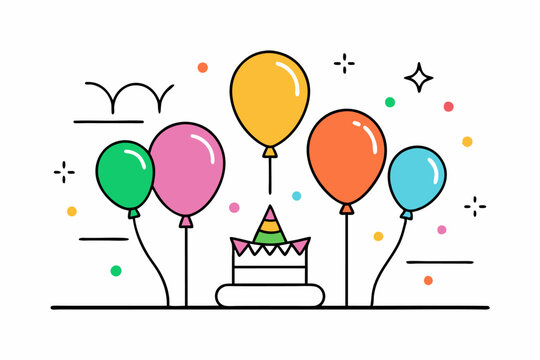 colorful balloons and cake birthday celebration clip art preview
