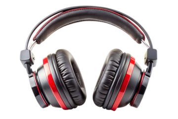 Red and black headphones isolated on transparent background