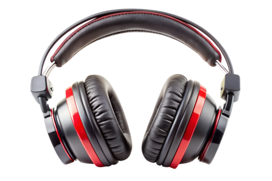 Red and black headphones isolated on transparent background