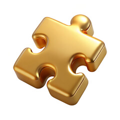 Golden puzzle 3D icon isolated on white background.	Premium simple render of 3D metal illustration.
