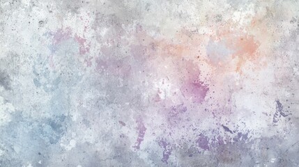 Fototapeta premium Cement wall background with a grunge texture is showing artistic paint splatters in pink, purple, and blue. This background would be ideal for text overlays or other design elements