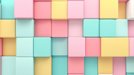 Abstract background of pastel-colored cubes forming a random pattern is a modern and minimalist representation of order and chaos
