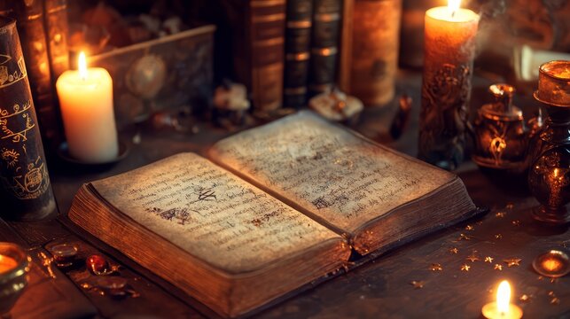 Witch? spell book open on a table